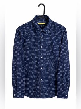 Prince & Fox Men’s Polka Dot Button Down Shirt XL Navy Blue White Cotton